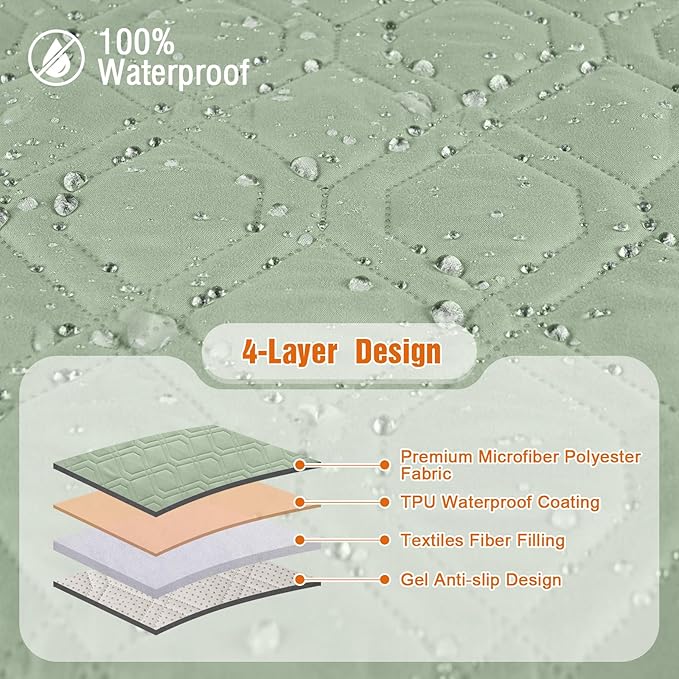 VANSOFY Waterproof Recliner Couch Covers, Sofa Covers 1-Piece Washable Reclining Sofa Cover Non-Slip Furniture Protector with Elastic Straps Pocket for Dogs, Pets(Light Green,3 Seater)