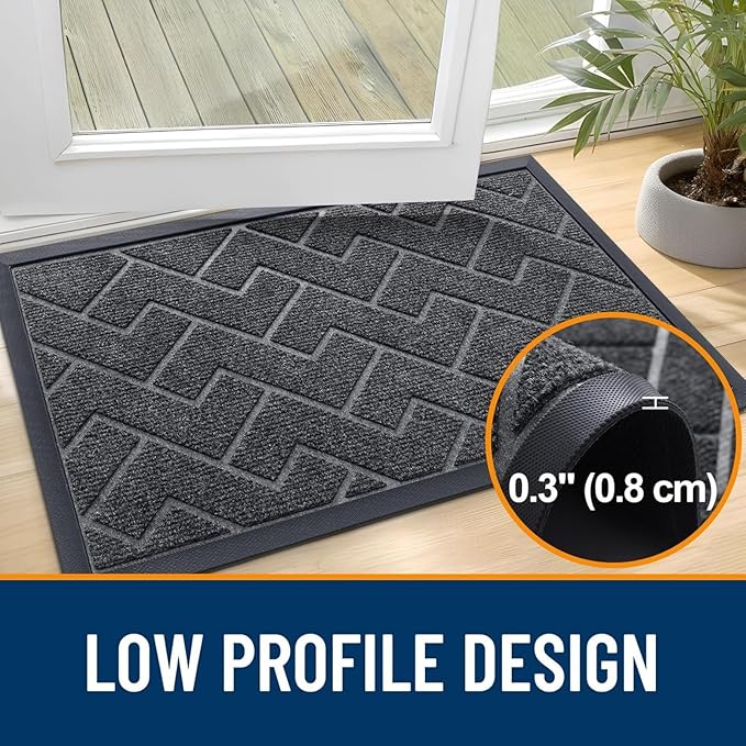 OLANLY Front Door Mat Indoor Outdoor Entrance, Waterproof All-Season, All-Weather Doormat, Sturdy Natural Rubber, Low Profile, Easy Clean Patio Porch Entryway Mat, Herringbone Brick (Grey, 71x23)