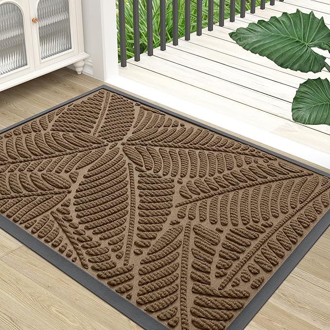 Colorxy Waterproof Doormat, Sturdy Natural Rubber Front Indoor Mat, Non Slip Low Profile Outdoor Door Mat, Stain and Fade Resistant Floor Mats, Easy Clean Patio Entry Mat, 30''x17'', Light Brown