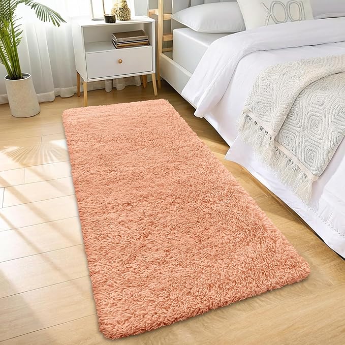 OLANLY 2x6 Machine Washable Runner Rugs for Hallway, Soft Fluffy Shaggy Bedside Rugs for Bedroom, Living Room, Indoor Floor Carpet for Kids Girls and Boys, Home Decor Aesthetic, Muted Orange