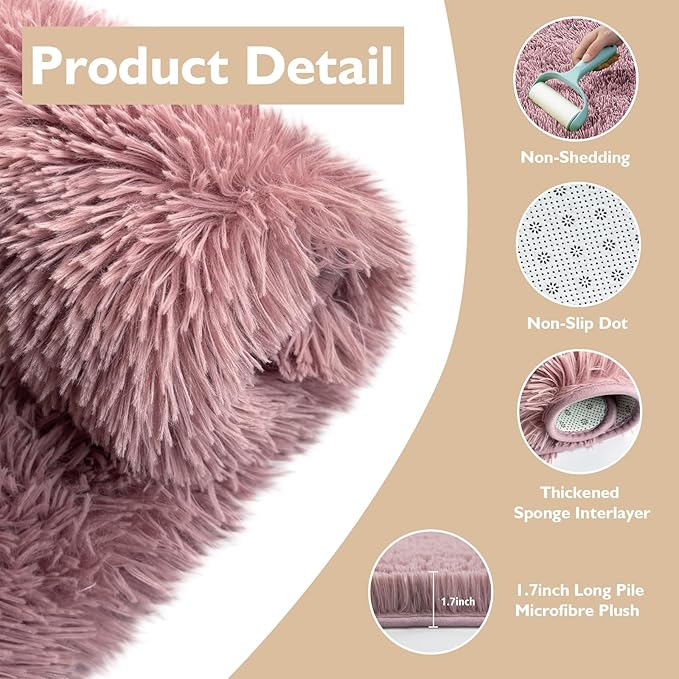 Shag Area Rug for Bedroom 5x8,Blush Fluffy Area Rugs for Living Room,Soft Fuzzy Rug Non-Shedding Indoor Plush Carpet for Kids Bedroom Nursery Dorm Home Decor
