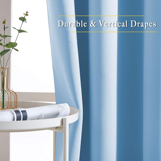 NICETOWN Blue Curtain Panels - Home Decoration Thermal Insulated Solid Grommet Blackout Curtains/Drapes for Hall/Sliding Door (80" Wide by 108" Long, Blue, Set of 2)