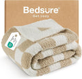 Bedsure GentleSoft Cozy Soft Throw Blanket for Couch, Beige Checkered Fluffy Blanket, Lightweight Warm Knit All Season Throw Blankets for Bed Sofa, Birthday, for Women, 50x60 Inches