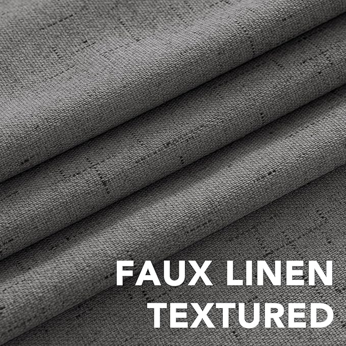H.VERSAILTEX Linen Curtains 100% Blackout Curtains for Bedroom 90 inch Long Full Light Blocking Nature Linen Blended Window Curtains for Living Room Nickel Grommet (2 Panels, Grey)