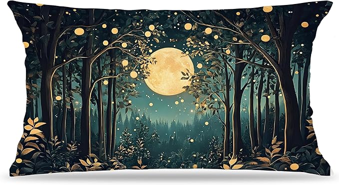 Rustic William Morris Inspired Night Moon Forest Decor Pillow Covers 18x18,Vintage Botanical Nature Landscape Decorative Throw Pillow Covers for Home Bedroom Living Room