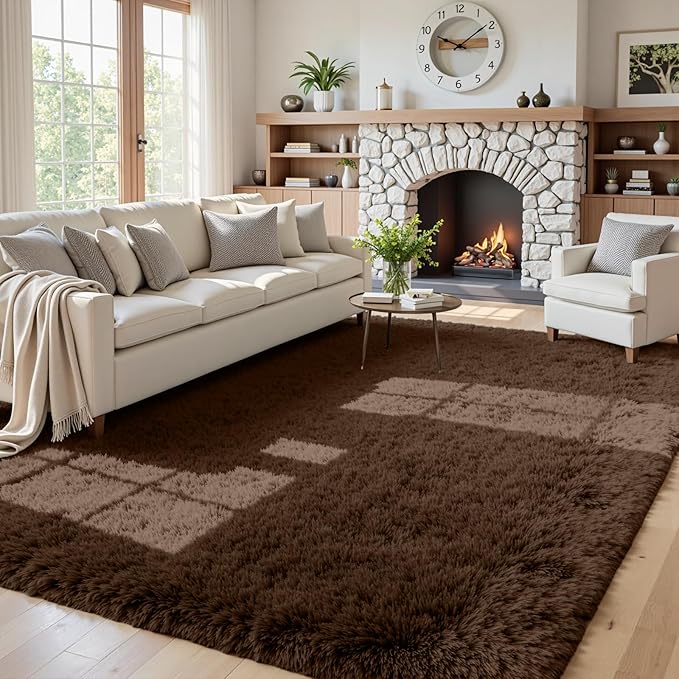5x7 Area Rugs for Living Room Rug: Soft Fluffy Shag Brown Rugs for Bedroom, Non-Slip Large Fuzzy Plush Rug Indoor Floor Carpet for Nursery Kids Boys Girls Room, Dorms, Playroom, Modern Home Decor