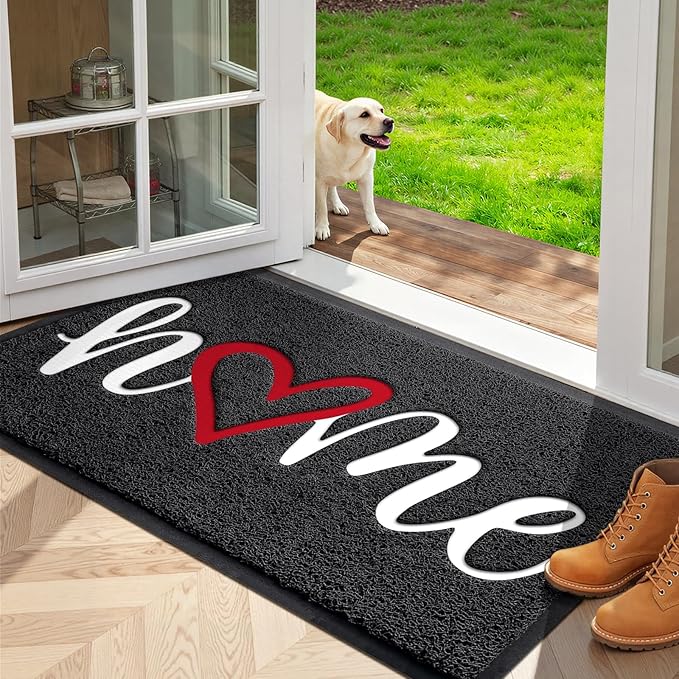 StepLively Door Mat Home Welcome Mats Outdoor and Indoor, Heavy-Duty Low-Profile Non-Slip Front Welcome Mat for Home Entrance, Outside Entry, Yard, Floor, Patio (32''x20'', Black)