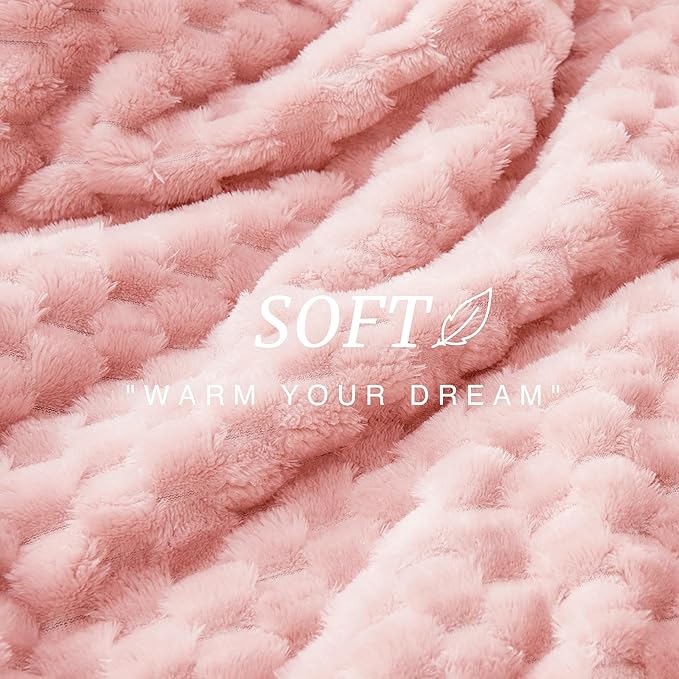 EXQ Home Fleece Blanket Twin Size for Couch or Bed - 3D Imitation Turtle Shell Jacquard Decorative Blankets - Cozy Soft Lightweight Fuzzy Flannel Blanket Suitable for All Seasons(60"×80",Pink)