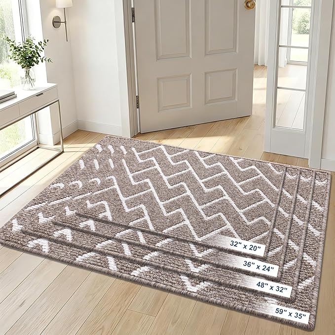 OLANLY Front Door Mat, Non-Slip Rubber Backing, Dirt Resistant and Absorbent, Washable, Easy to Clean Low-Profile Indoor Doormat for Back Door, Entryway, Inside Entrance, 71x47, Khaki