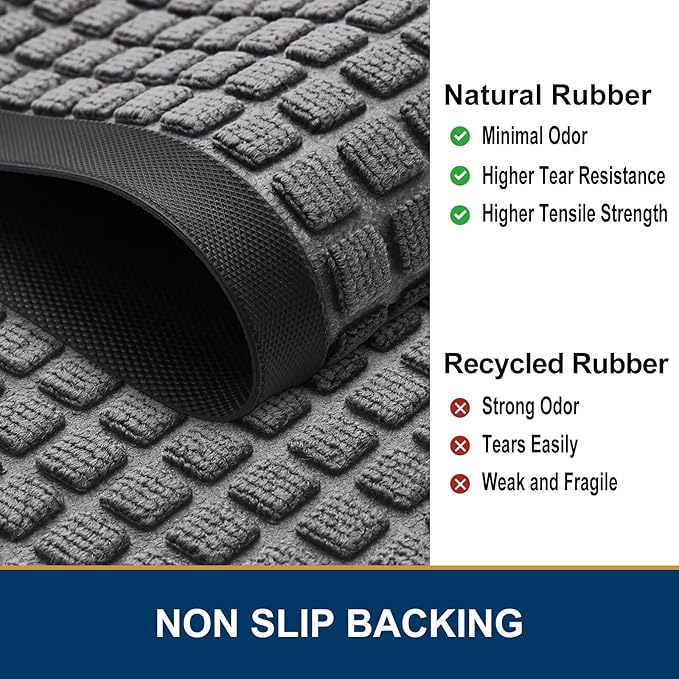 Smiry Front Door Mat Outside Entrance, Heavy Duty Natural Rubber Doormat, Non Slip, Trap Dirt and Moisture, Easy Clean, Low Profile Welcome Floor Mats for Indoor Outdoor Entry, 47x32 Inch, Mix Grey