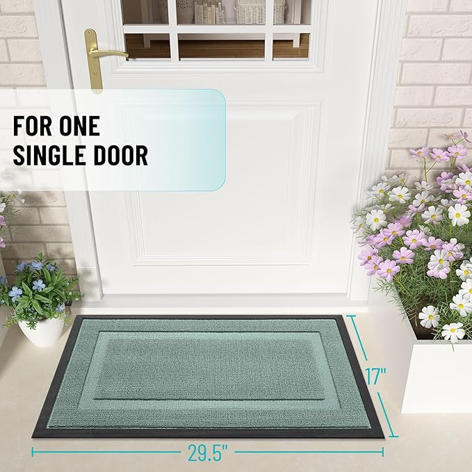 OLANLY Front Door Mat Indoor Outdoor Entrance, Waterproof All-Season, All-Weather Doormat, Sturdy Natural Rubber, Low Profile, Easy Clean Patio Porch Entryway Mat, 71x23, Grayish Green