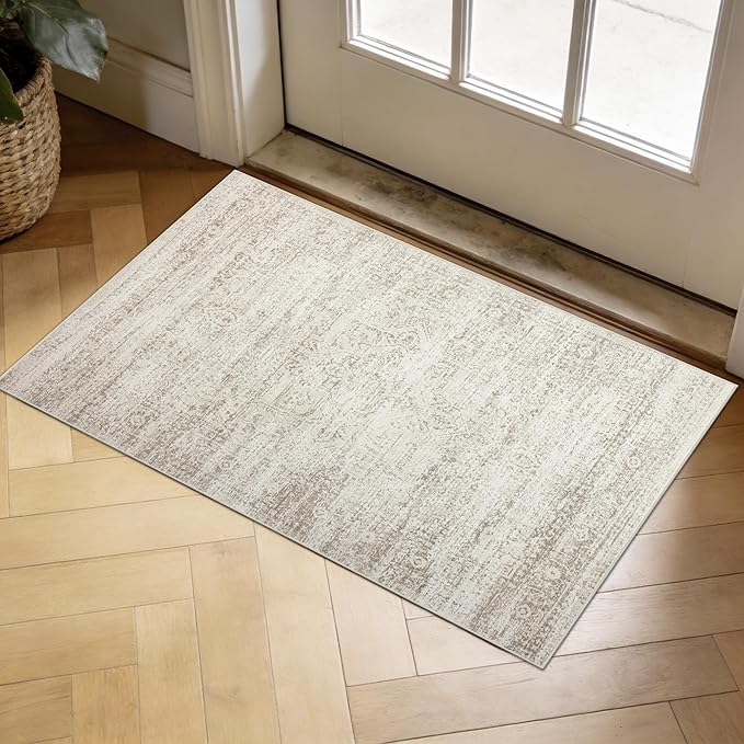 Washable Rugs 2x3 Entryway Area Rugs for Kitchen,Living Room,Bedroom- Small Low Pile Non Slip Throw Rugs for Enterway Bathroom,Vintage Indoor Door Mat for Farmhouse Home Office Decor