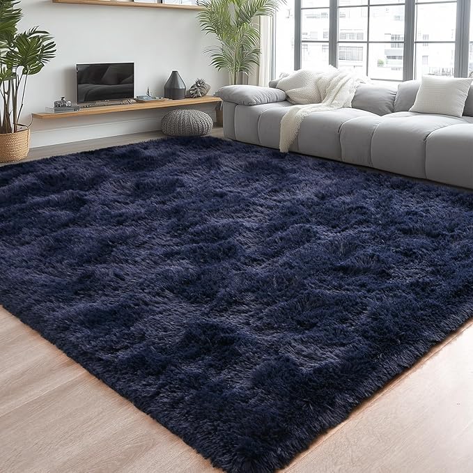 Chicrug Soft Area Rug for Bedroom Living Room Plush Fluffy Rug 4x6 Feet, Shag Furry Area Rug Carpet Non Shedding for Nursery Children Kids Girls Room Home Decorative, Navy Blue