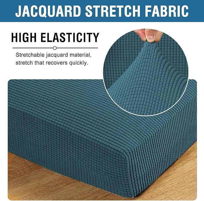 H.VERSAILTEX Super Stretch Individual Seat Covers - Sofa & Couch Cushion Slipcover Sets (Thick Jacquard Textured Twill Fabric, Deep Teal) - 2 Piece Large