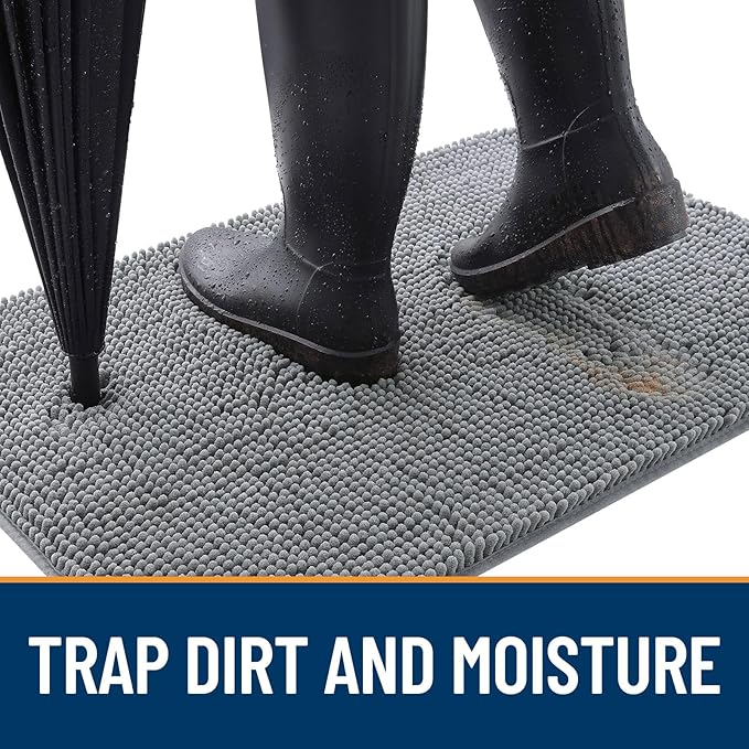 OLANLY Dog Door Mat for Muddy Paws 54x24, Absorbs Moisture and Dirt, Absorbent Non-Slip Washable Doormat, Quick Dry Chenille Mud Mat for Dogs, Entry Indoor Entryway Carpet for Inside Floor, Grey