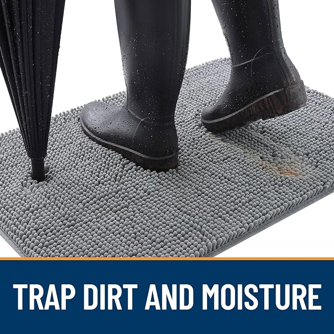 OLANLY Dog Door Mat for Muddy Paws 40x32, Absorbs Moisture and Dirt, Absorbent Non-Slip Washable Doormat, Quick Dry Chenille Mud Mat for Dogs, Entry Indoor Entryway Carpet for Inside Floor, Grey