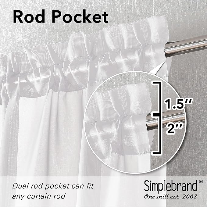 Simplebrand White Sheer Curtains 90 Inches Long, Light Filtering Rod Pocket Solid Color Window Sheer Curtain Panels, Elegant Curtains & Drapes for Living Room, Bedroom 2 Panels (White, 42" W x 90" L)