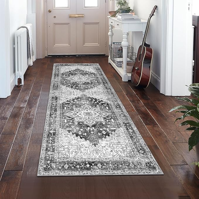 Yamaziot Washable Runner Rug, 2x6 Non-Slip Boho Vintage Hallway Rug Runner with Rubber Backing, Stain Resistant Distressed Carpet Runner for Bedroom, Kitchen, Laundry, Entrance