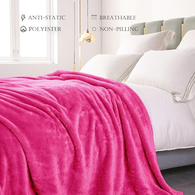 Exclusivo Mezcla Plush Fuzzy Fleece Bed Blanket King Size, Super Soft, Fluffy and Warm Blankets for Couch, Bed, All Season (Hot Pink, 90x104 inches)