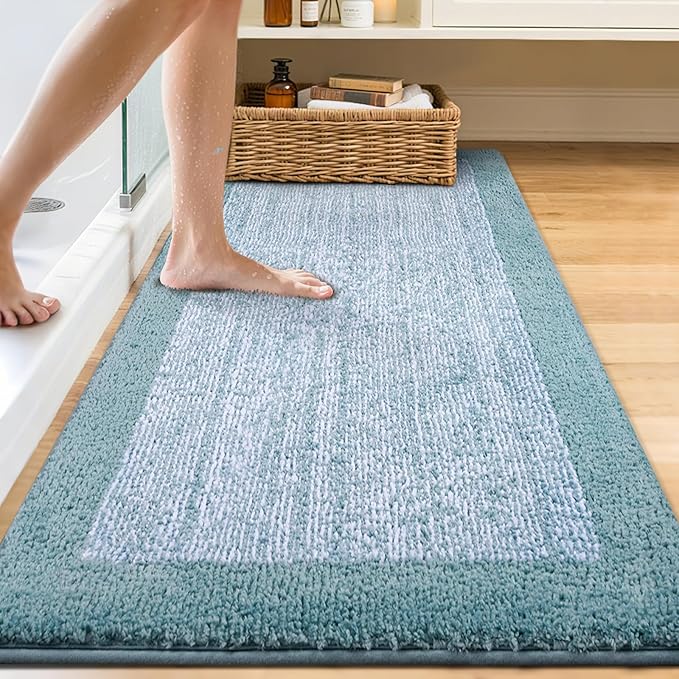 60x24 Long Bathroom Rugs Washable Non Slip, Dusty Blue Bath Mat for Bathroom Floor Tub, Soft Absorbent Quick Dry Mats for Shower, Bathtub,Home Decor