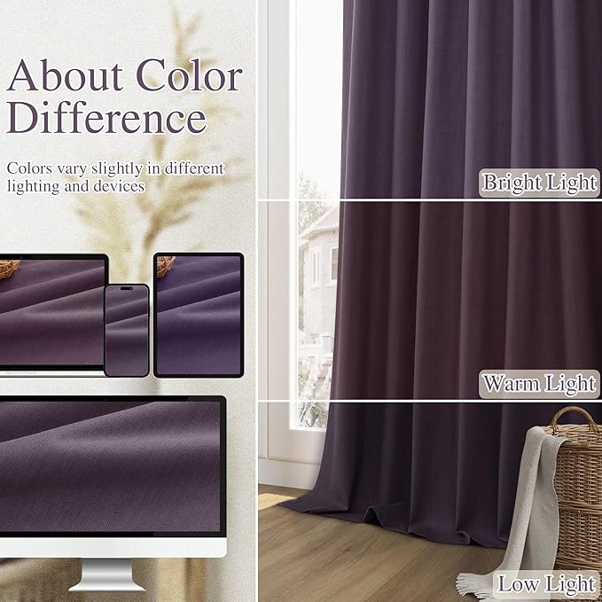 Guken 100% Blackout Curtains 102 Inch Length 2 Panels Set for Living Room Bedroom Back Tab Thermal Insulated Black Out Linen Drapes Room Darkening Window Curtains 102 Inches Long,Plum