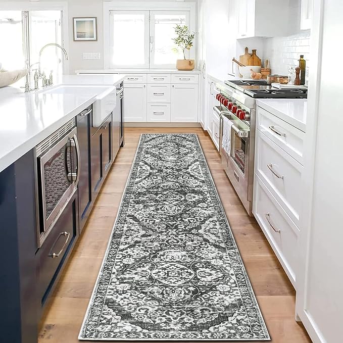 HEBE Hallway Runner Rug 2'x8' Washable Vintage Distressed Area Rugs Non Slip Laundry Rug Runner Boho Floor Carpet Runners for Hallways Entryway Laundry Room Kitchen Bathroom