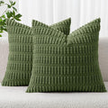 MIULEE Pack of 2 Spring Corduroy Decorative Throw Pillow Covers 20x20 Inch Soft Boho Striped Pillow Covers Modern Farmhouse Home Decor for Summer Sofa Living Room Couch Bed Moss Green