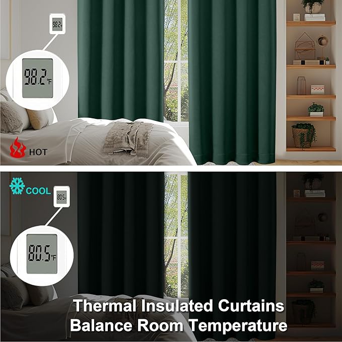 Simplebrand Ava Ever Green Blackout Curtains for Bedroom 90 Inches Long 2 Panels Set, Solid Privacy Energy Saving Living Room Window Treatment Curtains Blackout Drapes, W40 x L90 Inch, Ever Green