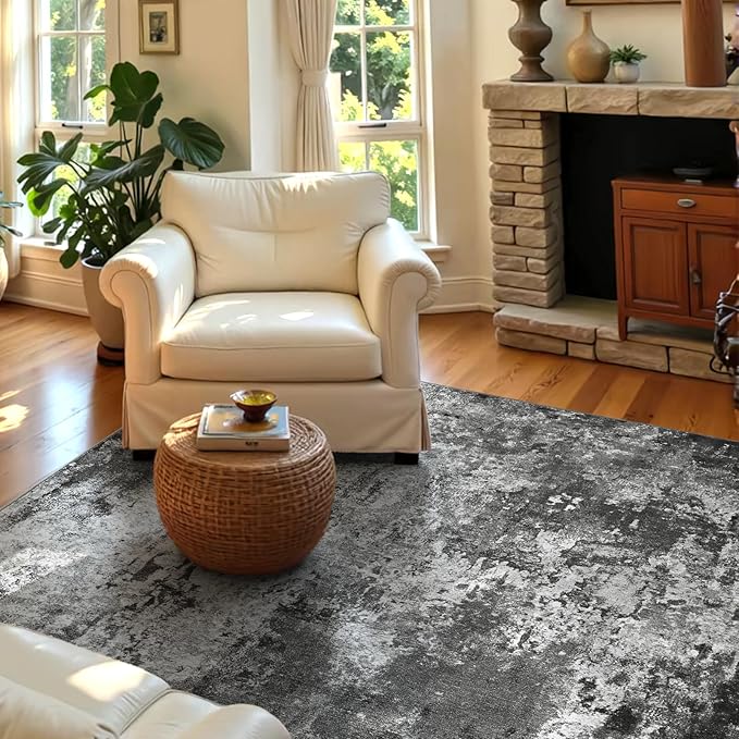 Entrance Rugs Indoor 3x5 Black Entry Rug Washable Abstract Black Small Area Rug Non-Slip Low Pile Throw Rugs for Entryway, Kitchen Floor, Front Door Indoor Door Mat, Bathroom, Bedroom Bedside