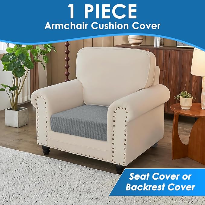 XINEAGE Large Couch Cushion Covers Seat Cushion Cover Thick Stretch Sofa Slipcovers 1 Piece Individual Couch Covers with Elastic Bottom(Single XL Seat Cushion/Backrest,Light Grey)
