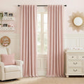 RYB HOME Pink 100%Blackout Linen Curtains for Girl's Room W52 x L84, Thermal Insulated &Privacy Assurd Curtains for Bedroom/Nursery/Living Room, Rod Pocket&Back Tab Drapes Boho Vintage Style, 2 Panels