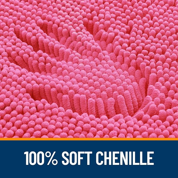 Hot Pink Chenille Bath Rug 24 x 16 Inch, Quick-Drying Machine Washable