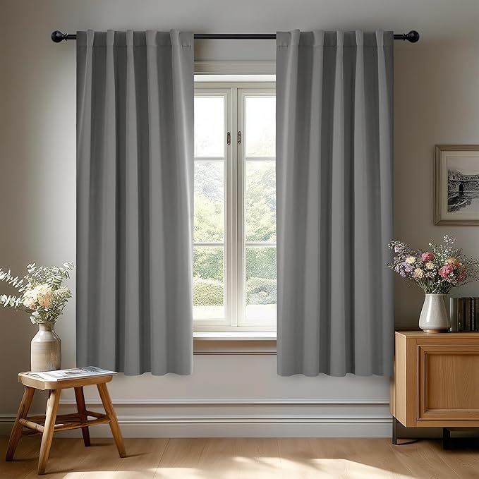 Deconovo Blackout Curtains, Thermal Insulated, W42 x L45 2 Panels, Back Tab, Machine Washable, Room-Darkening Drapes for Bedroom/Living Room Light Grey