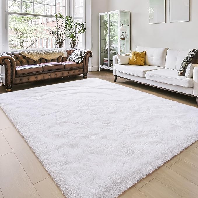 Amearea Premium Soft Fluffy Rug Modern Shag Carpet, 5' x 7', Fuzzy Plush Rugs for Living Room Bedroom Kids Room Home Decor, Nursery Non Slip Indoor Shaggy Carpets, White