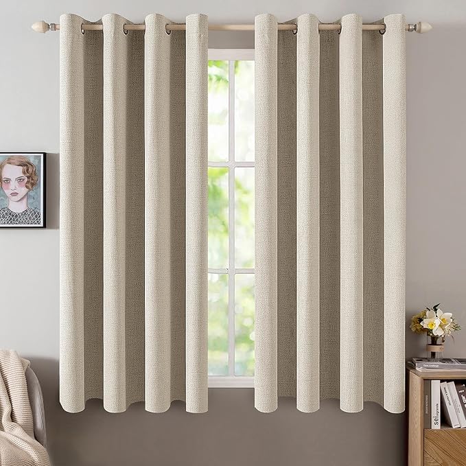 MIULEE Linen Curtains for Bedroom 100% Blackout Thermal Insulated Stone Grommet Room Darkening Curtains & Drapes Fall Decor for Living Room Nursery 52 x 63 Inch (2 Panels)
