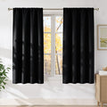NICETOWN Black Faux Linen Room Darkening Rod Pocket Curtains 63 inch Length, W42 x L63, Light Blocking Thermal Insulated Noise Reducing Drapes for Bedroom Living Room Farmhouse Decor, 2 Panels