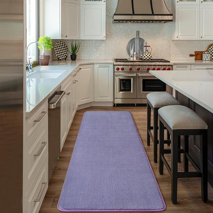 Amearea Modern Soft Hallway Runner Rug, 2x6 Purple Fluffy Bedroom Bedside Rugs, Washable Long Runner Rugs for Hallway, Non Slip Memory Foam Rug Carpet for Entrance Kitchen Living Room Decor