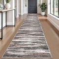 Lansny Modern Abstract Runner Rug 2.6x18, Dark Light Brown White Washable Long Kitchen Runner Non-Slip Soft Hallway Rug Runner Thin Print Faux Wool Carpet for Entryway Bedroom Laundry Room Indoor