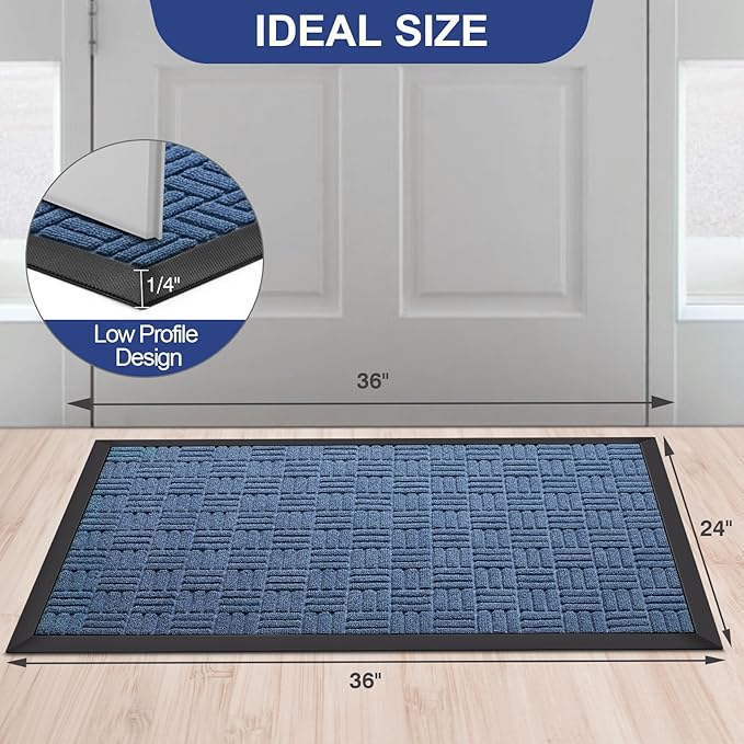 Mibao Front Door Mat, Heavy Duty Durable Welcome Mat for Outdoor Indoor, Dirt Trapper Waterproof Super Absorbent Door Mat for Entryway Outside Patio Porch, 35.5" x 24", Blue