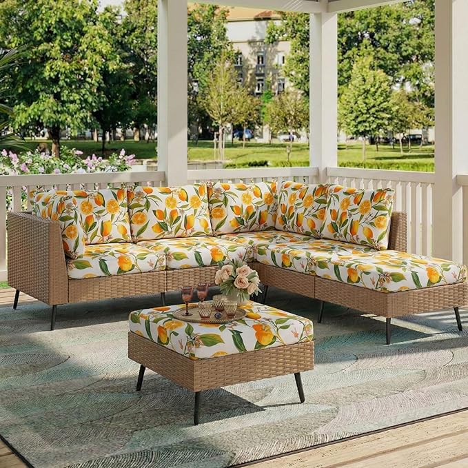 hyha Printed Couch Cushion Covers, Floral Sofa Covers Washable for Cushion Couch, Stretch Pattern Outdoor Cushion Covers for Patio Furniture with Elastic Bottom(Small, Lemon)