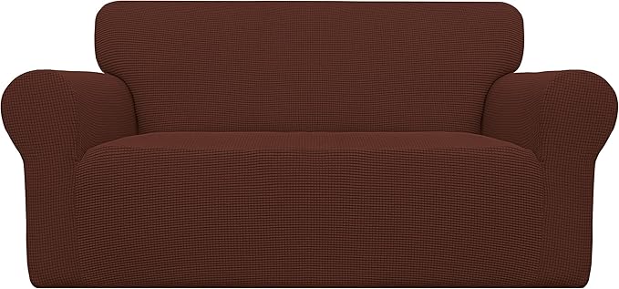 Easy-Going Stretch Oversized Loveseat Slipcover 1-Piece Sofa Cover Furniture Protector Couch Soft with Elastic Bottom for Kids Polyester Spandex Jacquard Fabric Small Checks Coffee