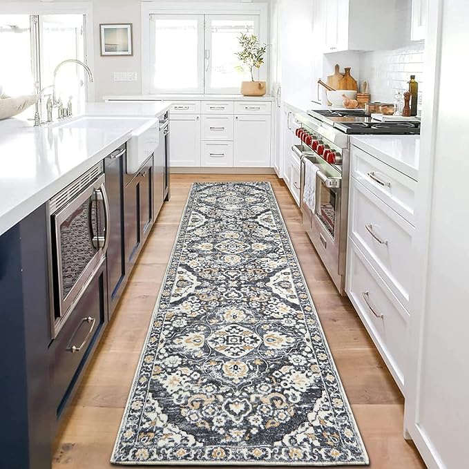 HEBE Hallway Runner Rug 2'x8' Washable Vintage Distressed Area Rugs Non Slip Laundry Rug Runner Boho Floor Carpet Runners for Hallways Entryway Laundry Room Kitchen Bathroom