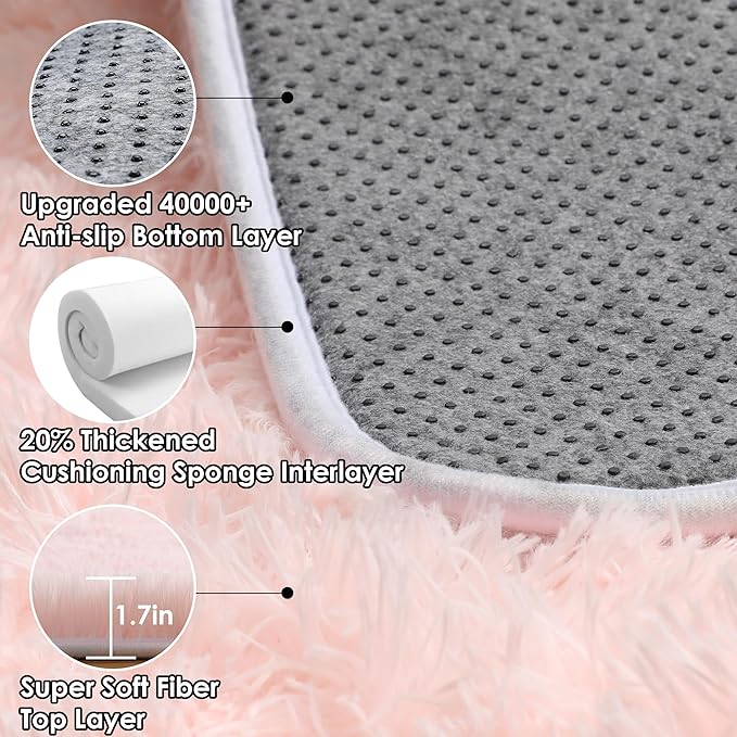 ONASAR Pink Rugs for Bedroom Girls, Fluffy 4x6 Soft Plush Fuzzy Shaggy Kids Area Rug, Cute Indoor Floor Carpet for Teen Boys Dorm Nursery Bedside Home Living Room Decor Aesthetic