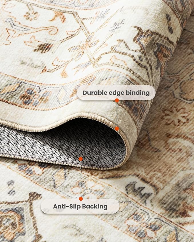 AMADA HOMEFURNISHING 2'6"x8' Washable Area Rug, Low-Profile Entryway Rug with Non-Slip Backing & Durable Edge Binding, Vintage Rug Pattern, Small Rugs for Entryway, Kitchen & Living Room