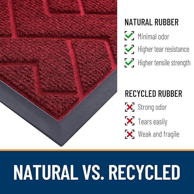 OLANLY Front Door Mat Indoor Outdoor Entrance, Waterproof All-Season, All-Weather Doormat, Sturdy Natural Rubber, Low Profile, Easy Clean Patio Porch Entryway Mat, Herringbone Brick (Wine Red, 36x24)