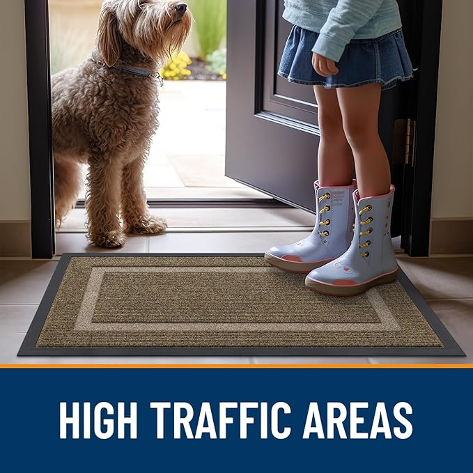 OLANLY Front Door Mat Indoor Outdoor Entrance, Waterproof All-Season, All-Weather Doormat, Sturdy Natural Rubber, Fade Resistant, Low Profile, Easy Clean Patio Porch Entryway Mat, 47x23, Brown