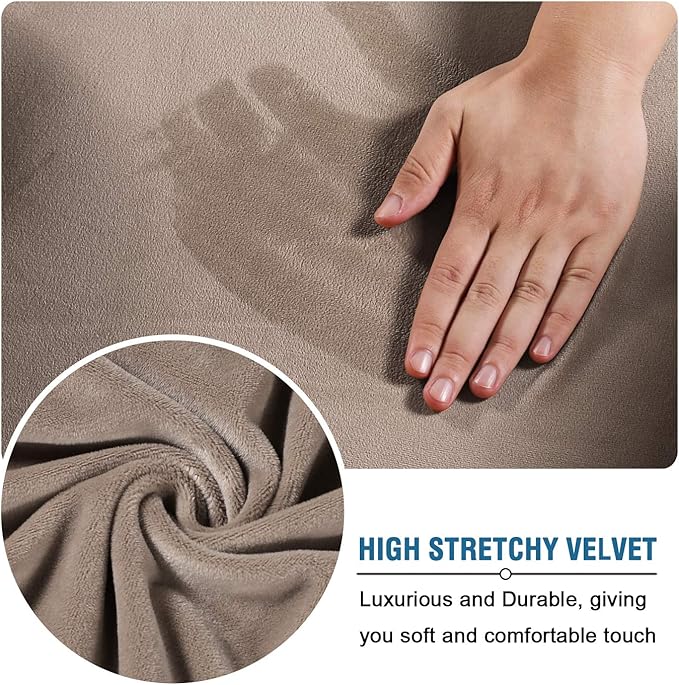 H.VERSAILTEX Wingback Chair Covers Velvet Plush Wing Chair Slipcover 1 Piece High Stretch Wing Back Chair Slipcovers Sofa Cover Furniture Cover with Elastic Bottom, Taupe