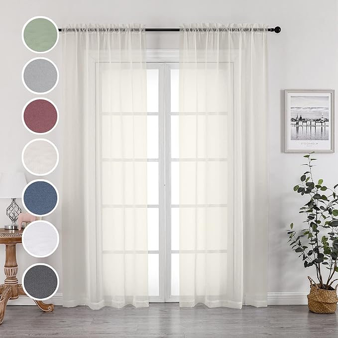 OWENIE Sheer Curtains 84 inch Length, Ivory Sheer Cutains 2 Panels Set for Bedroom/Living Room, Rod Pocket Voile Fimly Drapes, 2pcs, Each 42" W x 84" L