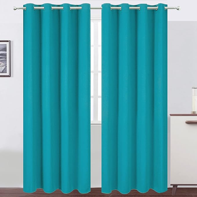LEMOMO Teal Blackout Curtains/52 x 108 Inch/Set of 2 Panels Room Darkening Thermal Insulated Curtains for Bedroom