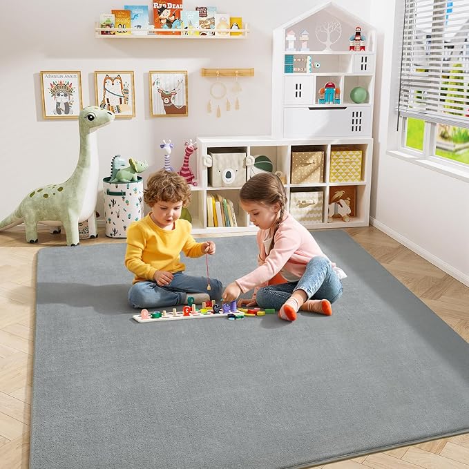 Amearea 5x5 Square Area Rugs for Bedroom Living Room, Modern Grey Thickened Memory Foam Rug, Fluffy Indoor Washable Rugs Non Slip Minimalist Carpet for Kids Boys Girls Dorm Nursery Room Decor